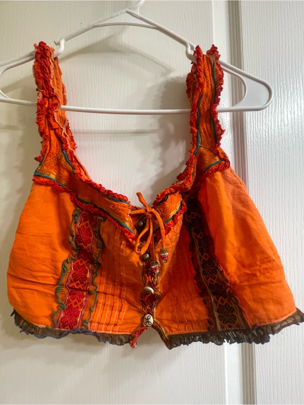 Embroidered Orange Tie-Front Camisole Top